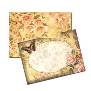 Mini Note Cards w/Envelope Template - Butterfly & Roses -TWO Printable Collage Sheets JPG Digital Files