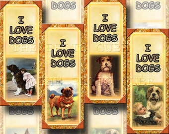 I LoVE DoGS -ViNtAgE Dog/Puppy Art -2"X5" Bookmarks/Tags -INSTaNT DOWNLoAD- Printable Collage Sheet Download JPG Digital File