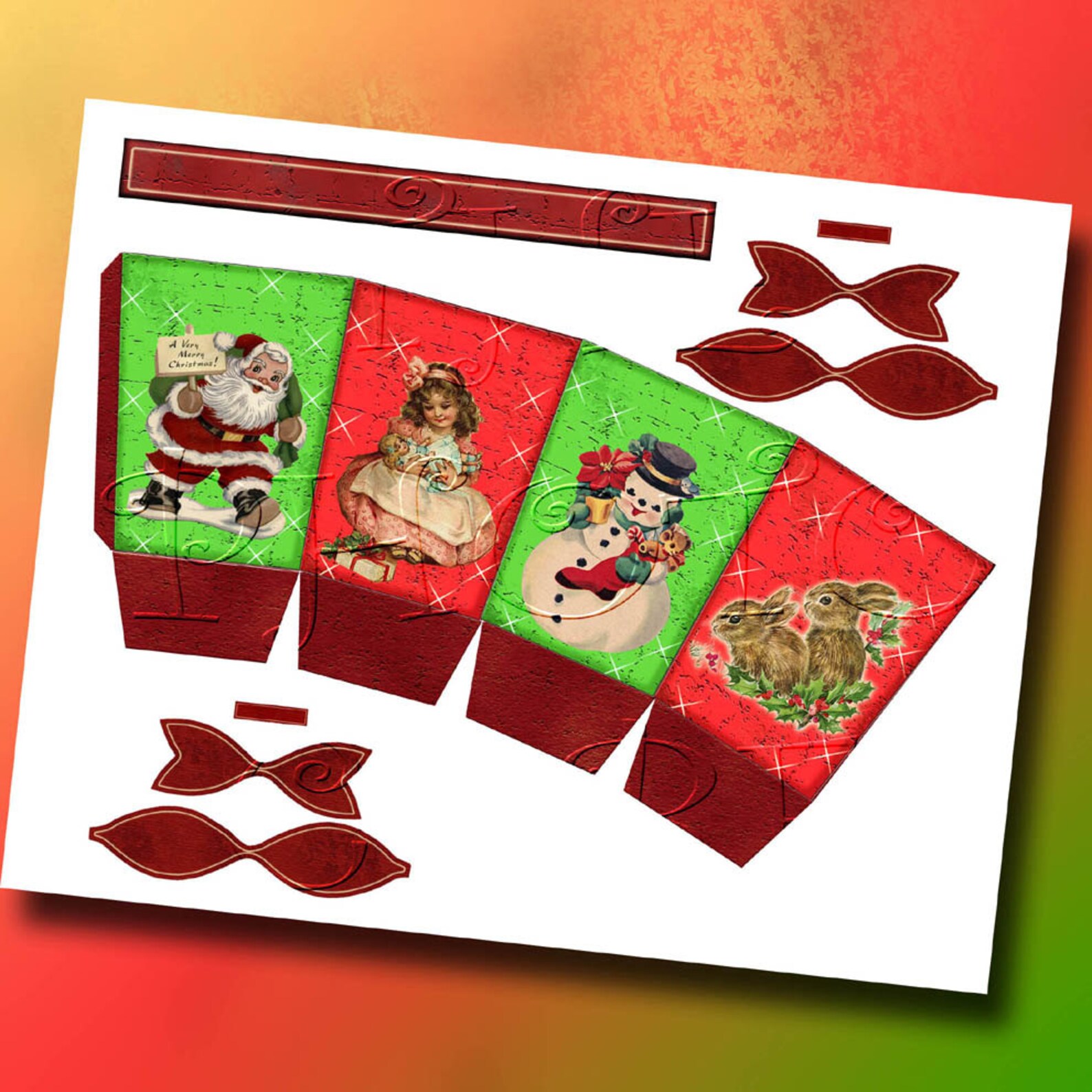 Christmas Candy/Treat/Favor Box Template with Bows Vintage | Etsy