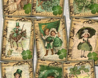 Vintage St Patrick's Day - Digital Collage Sheet -INSTaNT DOWNLoAD- Print It Yourself Paper Crafts Original Whimsical Altered Art