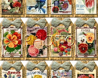 Vintage Seed Packet~Shabby~6 Hang Tags~Scrapbooking~Cards~#125~judysjemscrafts 