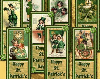 St Patrick's Day ViNtAgE ArT 2"X5" Bookmarks/Tags - Printable Collage Sheet Download JPG Digital File