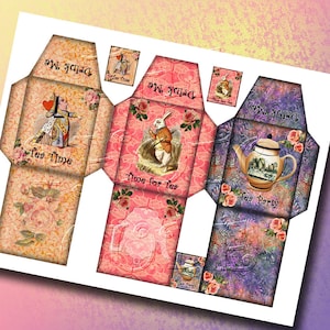 Alice in Wonderland - 3 CHaRMiNG Tea Bag Sleeve Templates & Tags - INSTaNT DOWNLoAD -Printable JPG Digital File Download