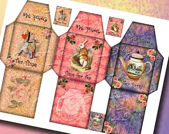 Alice in Wonderland - 3 CHaRMiNG Tea Bag Sleeve Templates & Tags - INSTaNT DOWNLoAD -Printable JPG Digital File Download