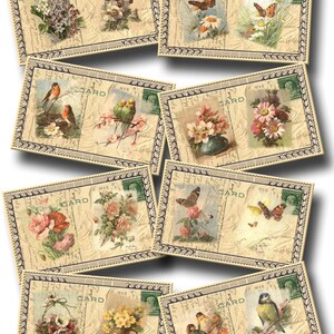 ANTiQUed PoSTCaRD CoLLeCTioN -8 Vintage Art hang Tags/Cards- INSTaNT DOWNLoAD - DIGITAL CoLLaGe SHeeT vintage altered art scrapbooking