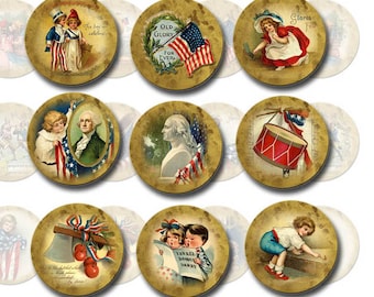 PaTRIOTIC/Americana Art - 1 inch Circles, Bottlecap Jewelry, Scrapbooking -Vintage ILLusTraTioNs- Printable Collage Sheet JPG Digital File