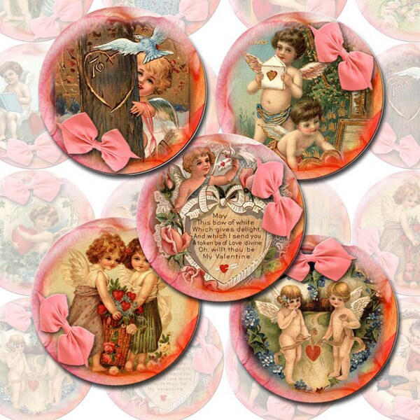 20 Whimsical VaLENTINE Cupid 2 inch circles- INStANT DOWNLoAD- Print Your Own Collage Sheet JPG Digital File