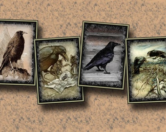 CRoWS/RaVENS/Blackbirds-pRiMiTiVe RuSTiC Vintage Art Hang/Gift Tags/Cards/Labels- INSTaNT DOWNLoAD -Printable Collage Sheet JPG Digital File