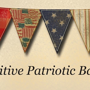 Primitive PaTriOtiC Americana Banner- RuSTiC GRuNGe Flags Pennants- INSTaNT DOWNLoAD- Printable Collage Sheet JPG Digital File
