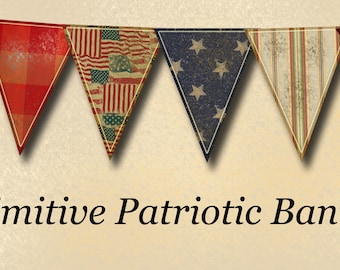 Primitive PaTriOtiC Americana Banner- RuSTiC GRuNGe Flags Pennants- INSTaNT DOWNLoAD- Printable Collage Sheet JPG Digital File