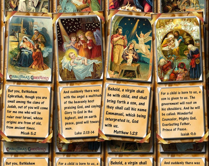 Christmas Nativity With Bible Verses Primitive Vintage Art Bookmarks