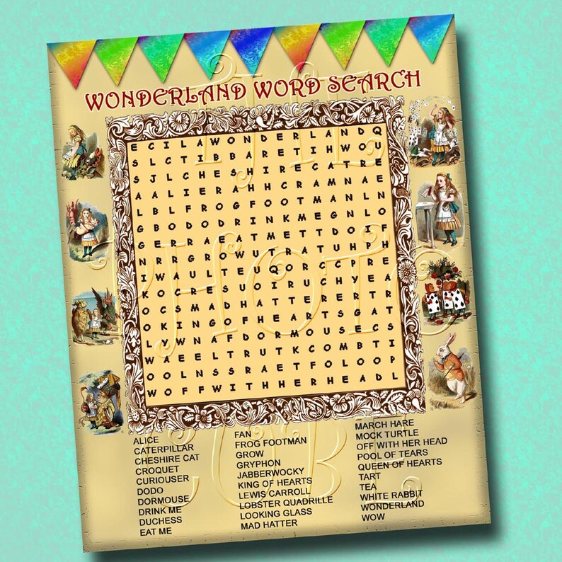 Alice in Wonderland WoRD SeARCH Party Game Instant Download Printable Collage Sheet JPG Digital File image 2