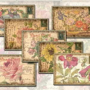 Etiquetas/cartões/etiquetas de cartão postal floral rústico e surrado - Arte vintage - DOWNLOAD INSTANTÂNEO - Folha de colagem para impressão - Download de arquivo digital