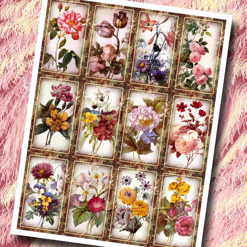 CHaRMiNG Floral Art Gift/Hang Tags-Vintage Art paper craftsRedoute Art INSTANT DOWNLoAD Printable Collage Sheet JPG Digital File image 2