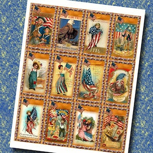 SeT Of 36 Primitive PaTriOtiC Americana Vintage ArT Hang/Gift Tags/Labels - ThREE Printable Collage Sheets JPG Digital Files