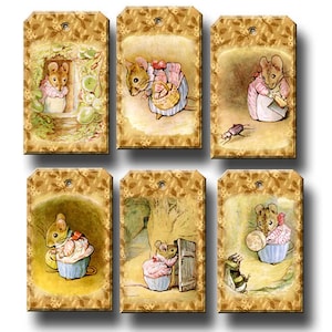 Fräulein Tittlemouse - Delightful Story Time Art Hang / Geschenkanhänger / Karten / Etiketten - INSTANT DOWNLoAD - Printable Collage Sheet JPG Digital File