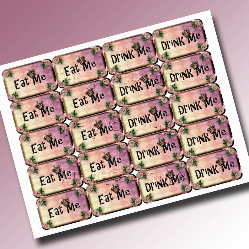 Drink Me and Eat Me Whimsical Alice In Wonderland Tags/Cards/Labels INSTaNT DOWNLoAD Printable Collage Sheet JPG Digital File image 2