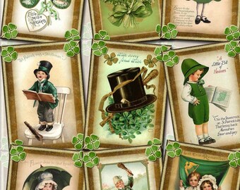 PriMiTiVe St Patrick's Day - Digital Collage Sheet -Print It Yourself Paper Crafts Original Whimsical Altered Art