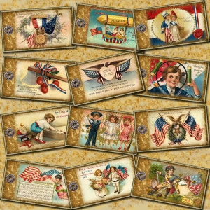 Etiquetas colgantes PaTriOtiC Americana Vintage Art - DESCARGA INSTANTÁNEA - Hoja de collage imprimible, archivo digital JPG