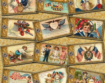 PaTriOtiC Americana Vintage ArT Hang Tags - INSTaNT DOWNLoAD - Printable Collage Sheet JPG Digital File