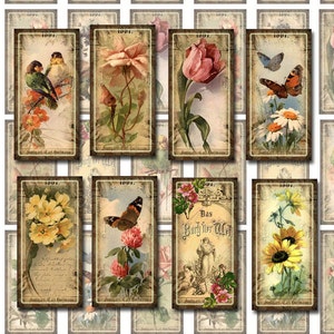 Precioso estilo Shabby Chic vintage de 1 x 2 pulgadas - DESCARGA INSTANTÁNEA - HOJA DE COLLAGE DIGITAL JPG Imágenes tamaño dominó Suministros para scrapbooking