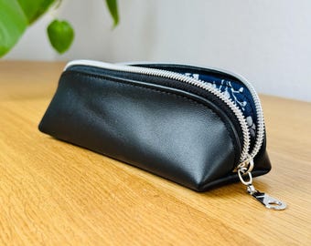 Slim leather case *18.5 cm x 5 cm x 5 cm*, black, pencil case, pouch, leather case, pencil pouch, case, cosmetic bag, genuine leather