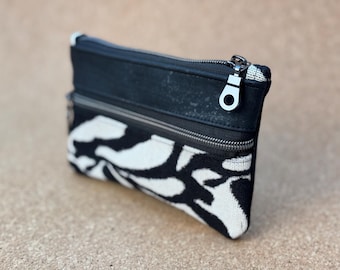 Handmade cork pencil case/wallet *17 cm x 11.5 cm*, black, zebra pattern