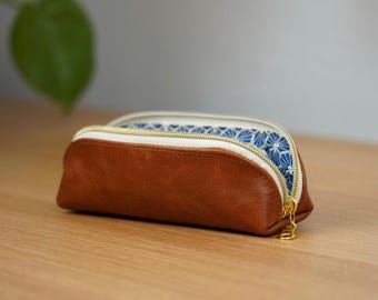 Slim leather case *18.5 cm*5 cm*5 cm*, pencil case, pouch, leather case, pencil pouch, case, cosmetic bag, genuine leather case