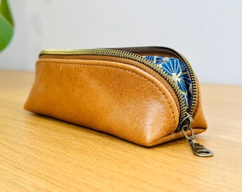 Slim leather case *18.5 cm x 5 cm x 5 cm*, pencil case, pouch, leather case, pencil pouch, case, cosmetic bag, genuine leather case