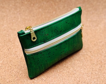 Handmade cork pencil case/wallet *17 cm x 11.5 cm*, green