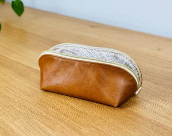 Handmade leather case *23 cm x 9 cm x 9 cm* made of brown genuine leather, cosmetic bag, pencil case