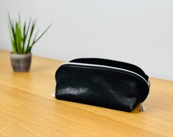 Handmade leather case *23 cm x 9 cm x 9 cm* made of genuine leather, black, cosmetic bag, pencil case