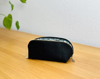 Handmade cork case, 23 cm*9 cm*9 cm, black with floral or green interior, pencil case, cosmetic bag