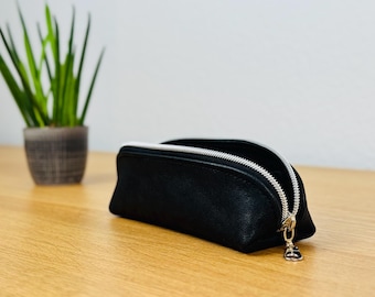 Slim leather case *18 cm*5.5 cm*5.5 cm*, black, pencil case, pouch, leather case, pencil pouch, case, cosmetic bag, genuine leather