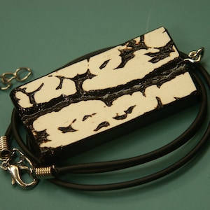Unique one-of-a-kind adjustable necklace with white/black overdyed genuine vintage 1950s bakelite plastic pendant