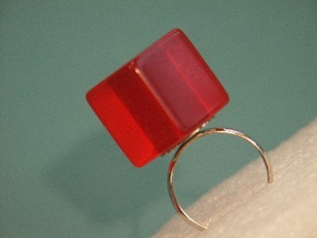 Translucent Band Vintage 1950s Bakelite Ring: Translucent Red Cube, Adjustable Band ...