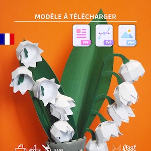 Papercraft model sculpture creation 3D paper flower lily of the valley 1st May, decoration gift labor day, pdf to print svg for critcut