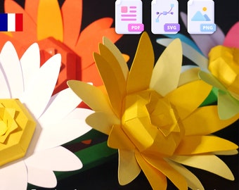 3D-Sonnenblumen-Papierbastelvorlage, Papierblumendekoration, DIY Sommer, druckbares PDF, SVG für Cricut