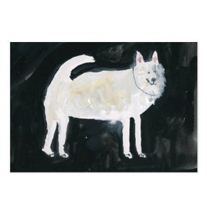 A White Dog at Midnight | Greetings Card | Faye Moorhouse