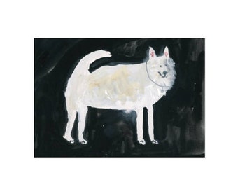 A White Dog at Midnight | Greetings Card | Faye Moorhouse