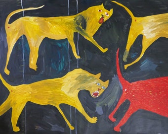 Cat Cat Cat Dog | Original Faye Moorhouse Painting