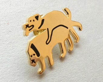 Gold enamel Pin Badge. DOGS IN LOVE. | Faye Moorhouse