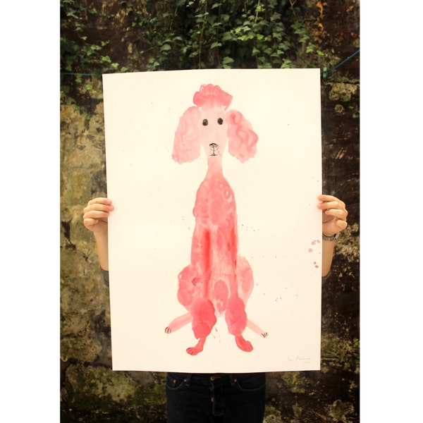 Original Faye Moorhouse painting - Giant Pink Poodle 003 - FREE SHIPPING