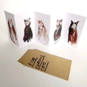 Mini Katzen Zine Ziehharmonika Buch || FÜNF NEUGIERIGE KATZEN
