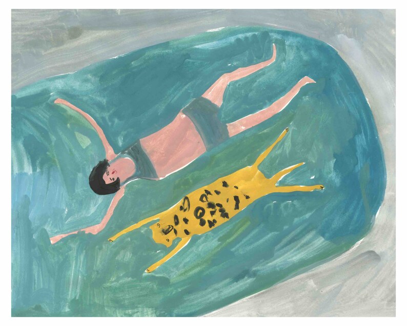 Giclee Art Print Hyena and Girl Swimming FAYE MOORHOUSE image 1