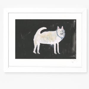 Limited Edition Hand Finished Art Print || A White Dog at Midnight || FAYE MOORHOUSE