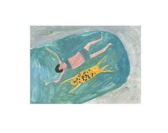 Giclee Art Print || Hyena and Girl Swimming || FAYE MOORHOUSE