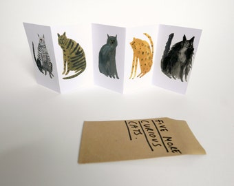Mini cat zine concertina book || Five MORE Curious Cats