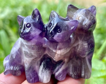 2.3&#39;&#39;+Natural Dreamy amethyst cat,Quartz Crystal cat skull,Hand carved cat,Home Decoration ,Crystal gifts,Crystal healing,Random 1pc