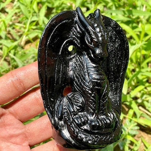 4'' Natural Obsidian Dragon skull,Crystal skull,Hand carving,Quartz Crystal dragon skull,Home Decoration,Crystal Gifts,Crystal healing 1pc